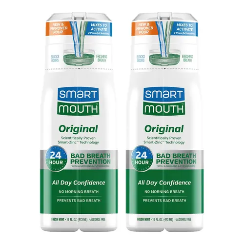 SmartMouth Original Zinc Activated Mouthwash - Instant Fresh Breath Mouthwash - Eliminates Bad Odors and Bad Breath - Alcohol-Free, Sugar-Free, Gluten-Free - Fresh Mint - 16 fl oz (2 Pack)