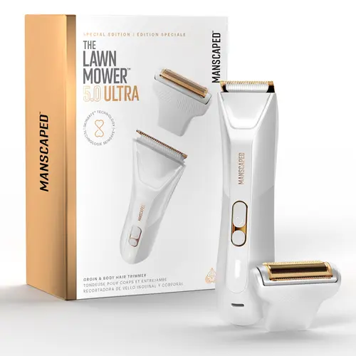 MANSCAPED The Lawn Mower 5.0 ULTRA Men's & Women's Groin & Body Hair Trimmer – Dual-Head SkinSafe Trimmer & Foil Blades, Waterproof Wet/Dry Groomer, USB-C Rechargeable with Travel Case, White