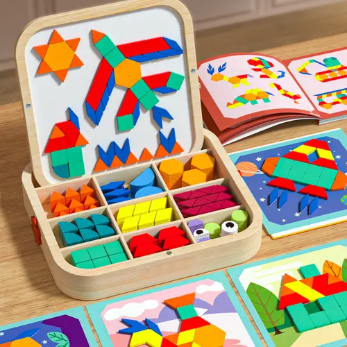 Edutree Unisex Wooden Magnetic Geometric Blocks Puzzle - Shape Recognition Kids Toy, Fine Motor Skills Training, Cool Gifts for Kids for Birthdays Halloween