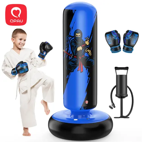 QPAU 66 Inch Punching Bag for Kids 6+ with Gloves and Pump, Premium PVC Inflatable Rebound Boxing Bag Set Stable Stand for Karate Taekwondo MMA Training Exercise Fitness Strength Fun for 6-12 Kids homeessentials, tiktokshopbacktoschool, Halloween