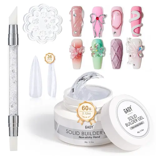 GAOY 60g Solid Builder Gel for Nails Holiday Gift Pick, Non-Sticky Hand Hard Gel, 3D Sculpting Gel for Nail Art Sculpture Carving Modeling and Nail Extension, Clear