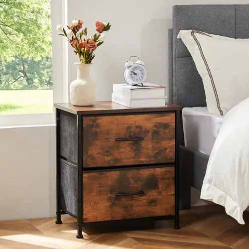 Sweetcrispy 【Super Sale】Versatile Metal Frame Nightstand with 2 Fabric Drawers - Tall Bedroom Furniture, End Tables Living Room, Modern Entryway Accent Table