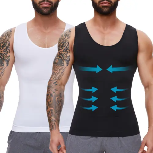 Men's Compression Body Shaper Tank Tops, 1/2/3/4 Pack Stretchy Breathable Fitted Undershirts, Workout Vest for Gym & Casual Athleisure Fashion Smooth Underwear, Compression Shirts