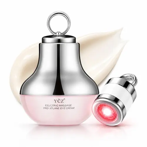 YCZ Electric Massage Pro-Xylane Eye Cream with Caffeine & Hyaluronic Acid for Dark Circles Firming Fine Lines Hydrating Moisturizing Radiant Skin Care with Red Light Micro-Vibration Head