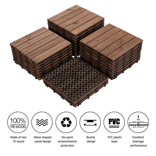 Yaheetech 27 PCS Interlocking Wood Patio Deck Tiles, 12x12in Renter-Friendly Outdoor Flooring for Patio, Garden, Poolside
