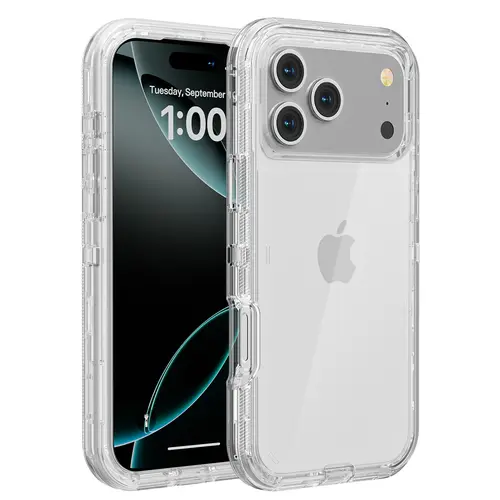 Clear Rugged Case for iPhone 17 Pro Max 17 Air 11 12 13 14 15 16 Pro Max 3-Layer Military Grade Drop Protection Transparent Heavy Duty Shockproof Anti-Fall Case Durable Cover