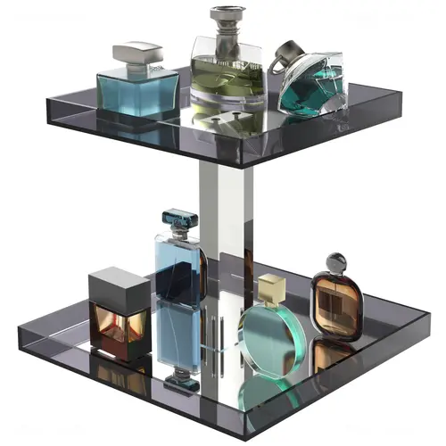 NiHome Modern 2-Tier Rectangular Acrylic Perfume Tray - Cosmetic Holder, Bottles Organizer Cosmetic Organisers with Separate Storage, Easy-to-Assemble Vanity & Makeup Organization Desk Organizer for Dresser, Bathroom