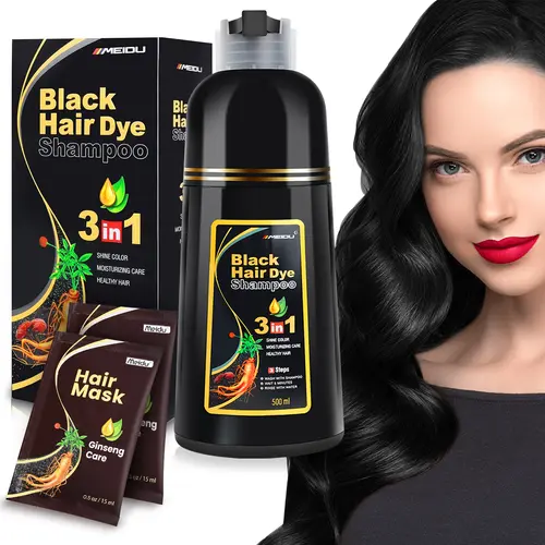 MEIDU 3 in 1 Hair Dye Shampoo - Can cover gray hairs,Ginseng Hair Mask-Nourishing Smooth Moisturizer Hydrating,Collagen Hair Treatment