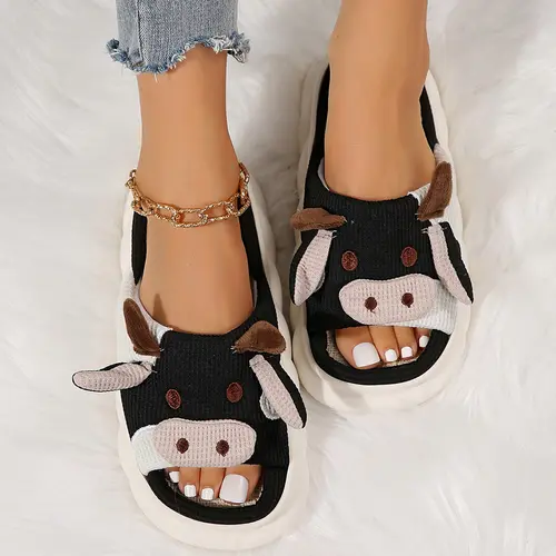 Womens Plush Cow Slippers Cute Cotton Animal Home Shoes Fluffy Suitable for Indoor Outdoor Springfresh Summer Vibes