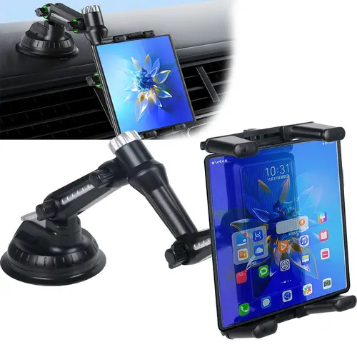 5-in-1 Vacuum Suction Cup Bracket Car Phone & Tablet Holder - Dashboard Windshield Mount, 360° Swivel View, Hands Free Driving, Fits iPad, Samsung Galaxy Tab, iPhone 16/15/14/13 Pro Max, Samsung Z Fold 5/4, All Cell Phones, Large Size, Cars Accessories, P