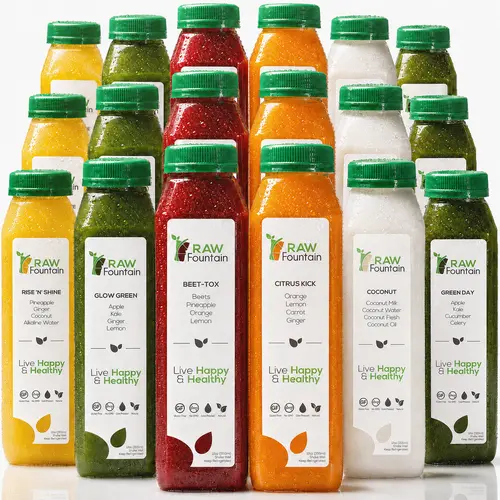 7 Day Juice Cleanse by RAW Fountain w/ Coconut, All Natural, Detox, Cold Pressed Fruit & Vegetable Juices, Tasty & Energizing, 42 Bottles, 12 oz