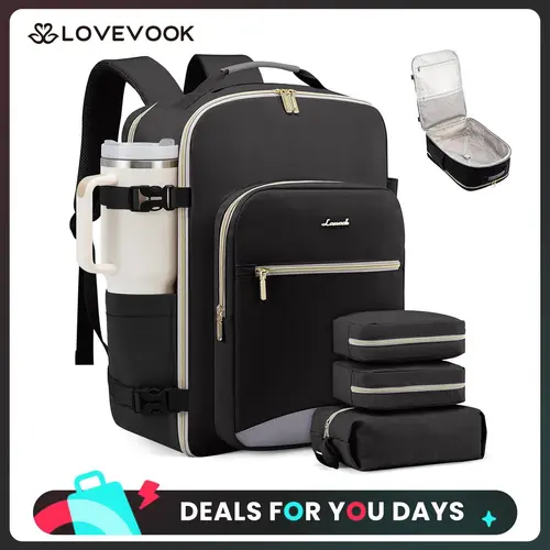 LOVEVOOK TSA-Friendly Carry-On Travel Backpack with 3 Packing Cubes and Laptop Compartment-Personal Item, Airline Approved Travel Bag for Hiking, Travel Essentials, Overnight and Weekend Trips. TikTokShopBackToSchool