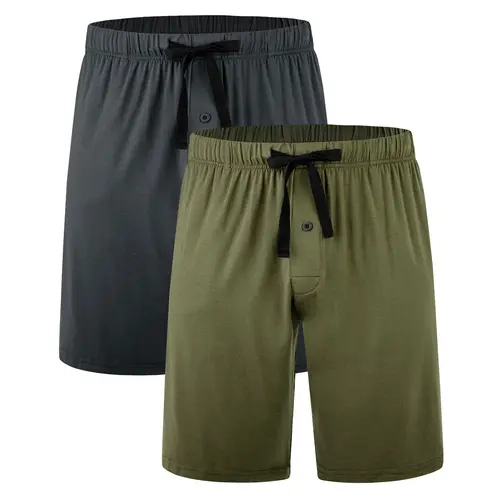 BAMBOO COOL Men's Classic Bamboo Pajama Set - 2-Pack Athletic Casual Fitness Bottoms, Plain Fabric Lounge Sleep Shorts with Pockets, Soft Breathable Elastic-Fitted Nightwear,sohochic