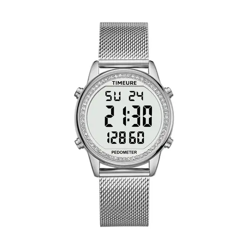 TIMEURE Women's Stylish Stainless Steel Metal Fitness Watch with Buckle, Wearable Pedometer, Calorie Tracker & Distance Tracker - No App or Charging Needed sohochic