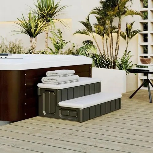 Universal Spa Hot Tub Steps with Storage, 350lbs Load Capacity, Outdoor Indoor Compartment, Spa Steps, Slip Resistant Striped, Light Gray+Black, 36inch,home essentials