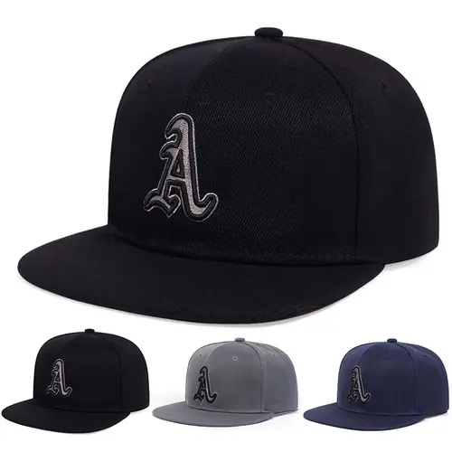 Men Gothic Letter A Embroidered Hip Hop Hat Flat-brimmed Hat Outdoor Sport Adjustable Sunscreen Leisure Hat Spring Autumn Travel Tourism Beach Vacation