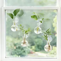 4 Pcs Modern Compact 4.53in Height Glass Plant Propagation Station Vases, No-Nail Wall-Hanging Planters with Suckion Cups, Easy-to-Install Water Bulb Terrariums