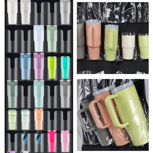NiHome Waterproof Foldable 35-Pocket Large Capacity Door Cup Organizer Storage, Door-Hanging Water Bottle Holder for 30oz-40oz Tumblers with Double-Sided Tape Stabilizer