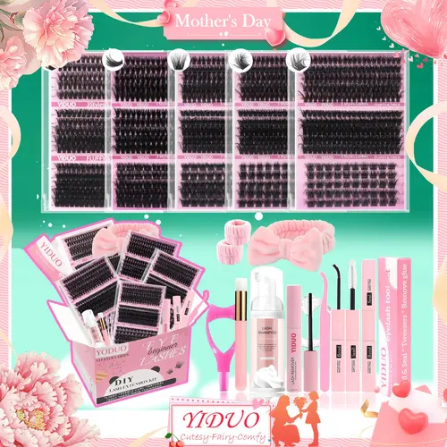 Natural Eyelash Extensions Kit, 1 Set Mixed Length False Eyelashes Clusters, Self Grafting Curvature Eyelashes, Professional Eye Makeup Accessories for Women, Makeup Products, DIY Eyelash Extensions, Diy Volume Eyelashes
