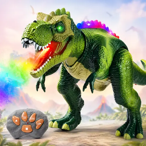 RC Dinosaur Toy for Kids Colorful Lights Remote Control T-Rex with Water Spray Interactive Fun Educational Gift for Boys