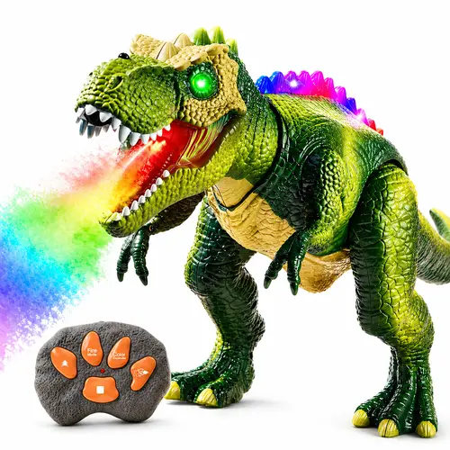 NETNEW Remote Control T-Rex Dinosaur Toy for Kids, 7-LED Night Play, Lights, Mist Spray, Realistic Sounds, Perfect Gift for Boys