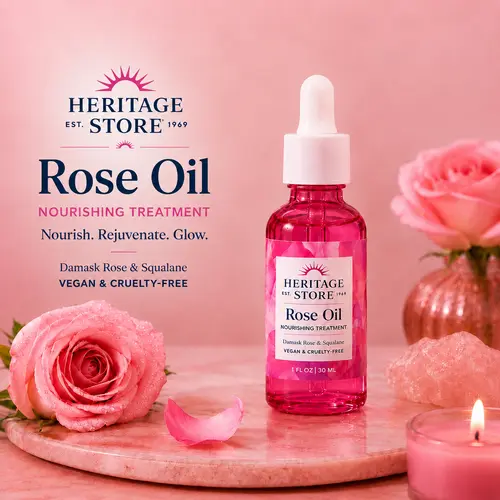 Heritage Rose Oil Nourishing Treatment (1oz) - Smooth Self Care Product with Rose Hydrosol, Rose Moisturizers & Mists for Daily Skincare Glow, Self Care Products
