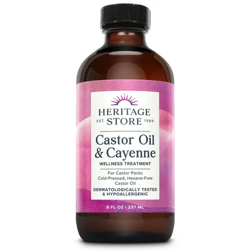 HERITAGE STORE Organic Castor Oil with Cayenne Pepper - Nourishing Therapeutic Body Oil for Natural Care, Body Care, Moisturization Support, Moisturizing Body Oils