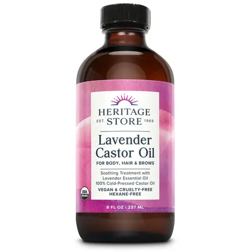 HERITAGE STORE Organic Lavender Castor Oil, Skincare Moisturizer for Body Care & Selfcare, Soothing Beauty & Personal Care Product