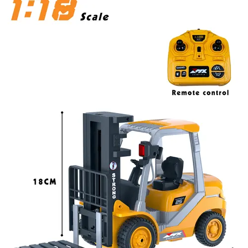 【Akeleo】1:18 Scale Remote Control Forklift - RC Construction Truck, Realistic Plastic Toy with Sound Effects, Lights, Boxes, 10-100 ft Range, Rechargeable Batteries, Kids' Birthday & Christmas Gift