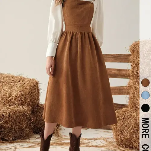 Women's Solid Ribbed Overalls Dress, Casual Sleeveless Square Neck A Line Lady Dress for Spring & Fall, Women's Clothing for Casual Everyday Wear, Womenswear, Casual Classy Dress