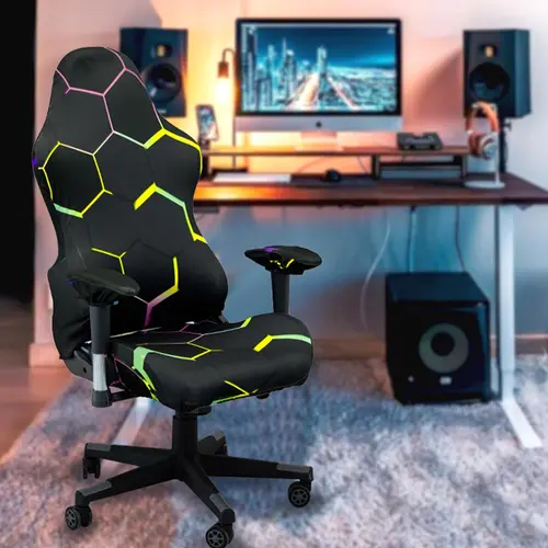 Modern Geometric Print Chair Cover, 1 Set Elastic Gaming Chair Slipcover, Washable Chair Protector for Home Office Game Room Decor, Stretch Chair Slipcovers, Chair Seat Slipcovers