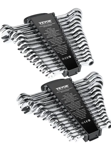 VEVOR 30-Piece Ratcheting Combination Wrench Set, SAE 1/4"-1", Metric 8mm-24mm, with Organizer Rack, Car Tools, Specialty Mechanic Tools