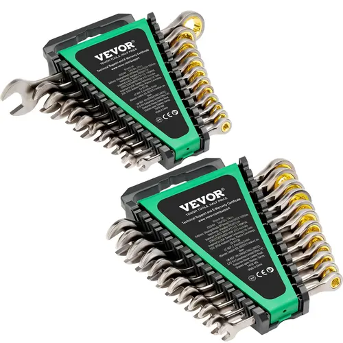 【toolupgrade】VEVOR 24-Piece Ratcheting Combination Spanner Wrench Set, SAE 1/4"-7/8" & Metric 8-19 mm, with Organizer Rack, Mechanics' Hand Tools, Father's Day Gift, Ratcheting Wrench Set