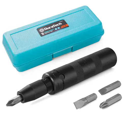 #backtoschool DURATECH Drive Manual Impact Driver, Reversible Hand Screwdriver Set, with S2 Steel Bits, 5-Piece, for Tighten/Rusted Fasteners, Organized in Storage Case