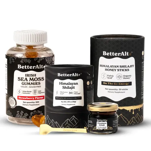 BetterAlt Sea Moss Gummies, Himalayan Shilajit Resin, & Classic Shilajit Honey Sticks | Helps Improve Energy, Stamina | Lab-Tested | 2-Month Pack