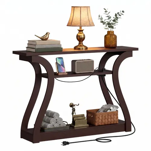 SEGAWE 47-in Modern Accent Table, 3-Tier Shelves Console Table or Updated with Charging Station, TV Stand Living Room, Entryway Table, Living Room Furniture