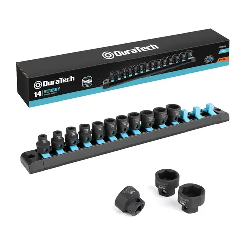 #backtoschool DURATECH 3/8" Drive Stubby Impact Socket Set, Metric, Cr-Mo Steel, Organized in Magnetic Storage Rail