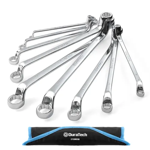 #backtoschool DURATECH Offset Box Wrench Set, Metric, 9-Piece, 6-23mm, 75-Degree, CR-V Steel, Organized in Rolling Pouch