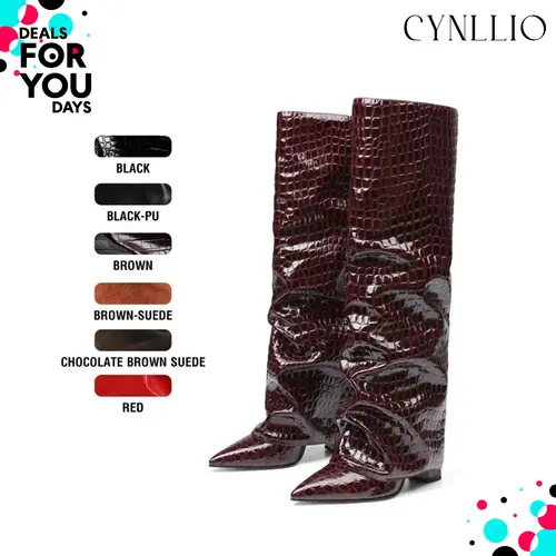 CYNLLIO Knee High Boots for Women Elegant Pointed Toe Chunky Block Heel Fold Over Slouchy Boot Pull On Trendy Fashionable Tall Shark Boot Spring Shoes for Women