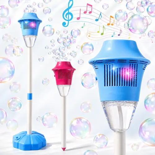 Bubble Machine Toys for Kids, Outdoor Bubble Blower Toy with Adjustable Stand, Bubble Maker with LED Lights, Garden Birthday Wedding Summer Party Bubble Toy