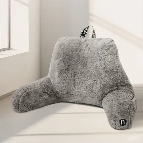 NESTL Faux Fur Reading Pillow with Arms - Soft Memory Foam Padded Backrest, Adult Support Pillow, Bed Back Rests for Sitting Up in Bed, Pillows