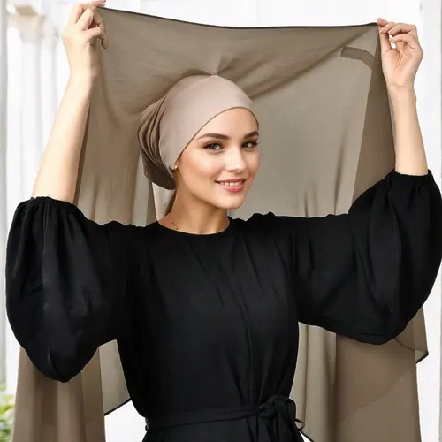Women's Solid Color Magnetic Button Instant Hijab, Modesty Hijab, Modest Casual Comfortable Breathable Hijab for Daily Wear, Women's Islamic Clothing for All Seasons, Hijab Turban Head Scarfs