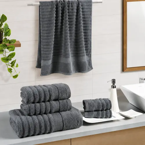 LANE LINEN Luxury Ribbed Bath Towel Set, 6 Piece - 100% Cotton, Zero Twist, Soft & Absorbent Towels for Bathroom, Shower, Spa - 2 Bath, 2 Hand, 2 Washcloth