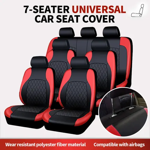 Universal 7-Seater Car Seat Covers (4 Single Seat Covers + 1 Rear Seat Cover), PU Leather Car Seat Protectors Full Set, Stylish Waterproof & Resistant Automobile Interior Auto Accessories for Car SUV Vehicle, Car Essentials