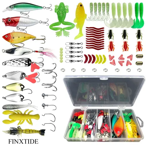 FINXTIDE 78PCS Fishing Lure Set - 172g, 18*10*3cm Anti-Corrosion Freshwater Tackle Kit with Tackle Box, Spoon Lures, Topwater Lures, Soft Plastic Worms for Bass, Trout - All-Season Fishing Gear