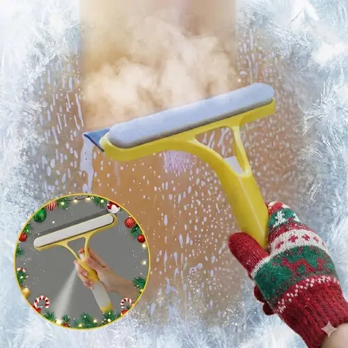 Handheld 3-in-1 Window Cleaning Kit - Durable Plastic Squeegee, Scraper, Built-in Scrubber with Spray, Comfortable Lightweight Silicone Microfiber Wipe for Glass, Kitchen, Desk, Car Windshield, Multipurpose Cleaning Tool