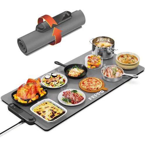 FEPPO Food Warming Mat, Food Warmers for Parties Buffet, Fast Full-Surface Heating Mat for Food with 19 Level Adjustable Temperature and 6 Hours Timer, Roll Up Food Warmer,back to school,back to school haul