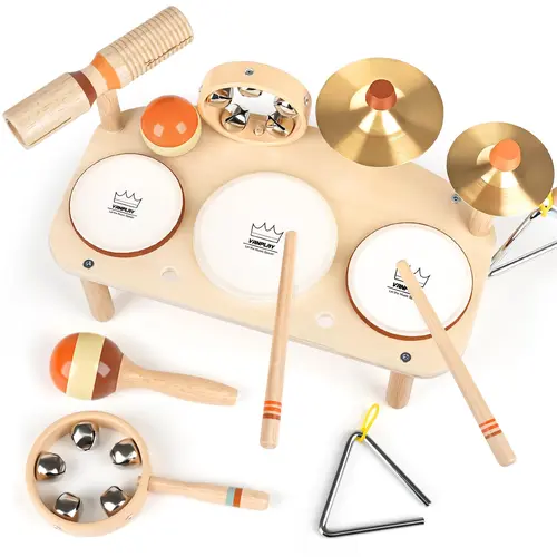 Joyreal Drum Set Toys for Kids, Wooden Musical Instruments Toys Set for Kids, Montessori Toys for Toddler, Christmas Birthday Presents，#backtoschool