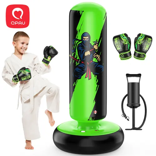 QPAU Kids' Boxing Bag with Gloves 66-Inch PVC Inflatable Set, for Ages 5-12 Boys & Girls, Indoor/Outdoor Karate Kickboxing MMA Practice Set Martial Arts Training, tiktokshopbacktoschool, Halloween