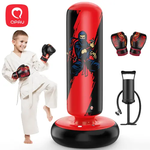 QPAU Kids Boxing Bag with Gloves 66-Inch Stabilized Inflatable Boxing Set for Boys Girls Ages 5-12 Karate Kickboxing MMA Sports Equipment Training Durability Rebound, tiktokshopbacktoschooll, Halloween
